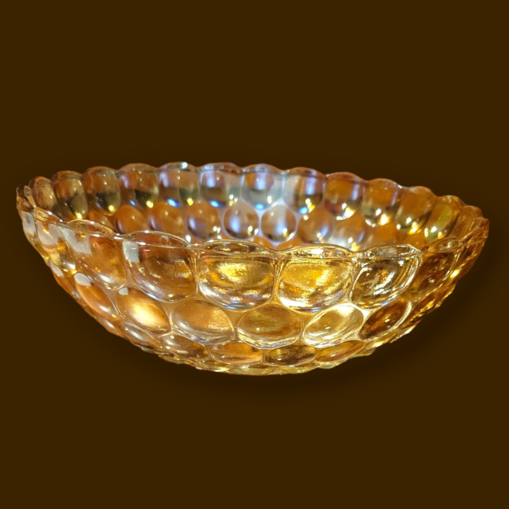 Vtg 50's Anchor Hocking Bubble Bowl Honey Amber Glass Salad Vegetable Fruit Dish - Picture 4 of 6